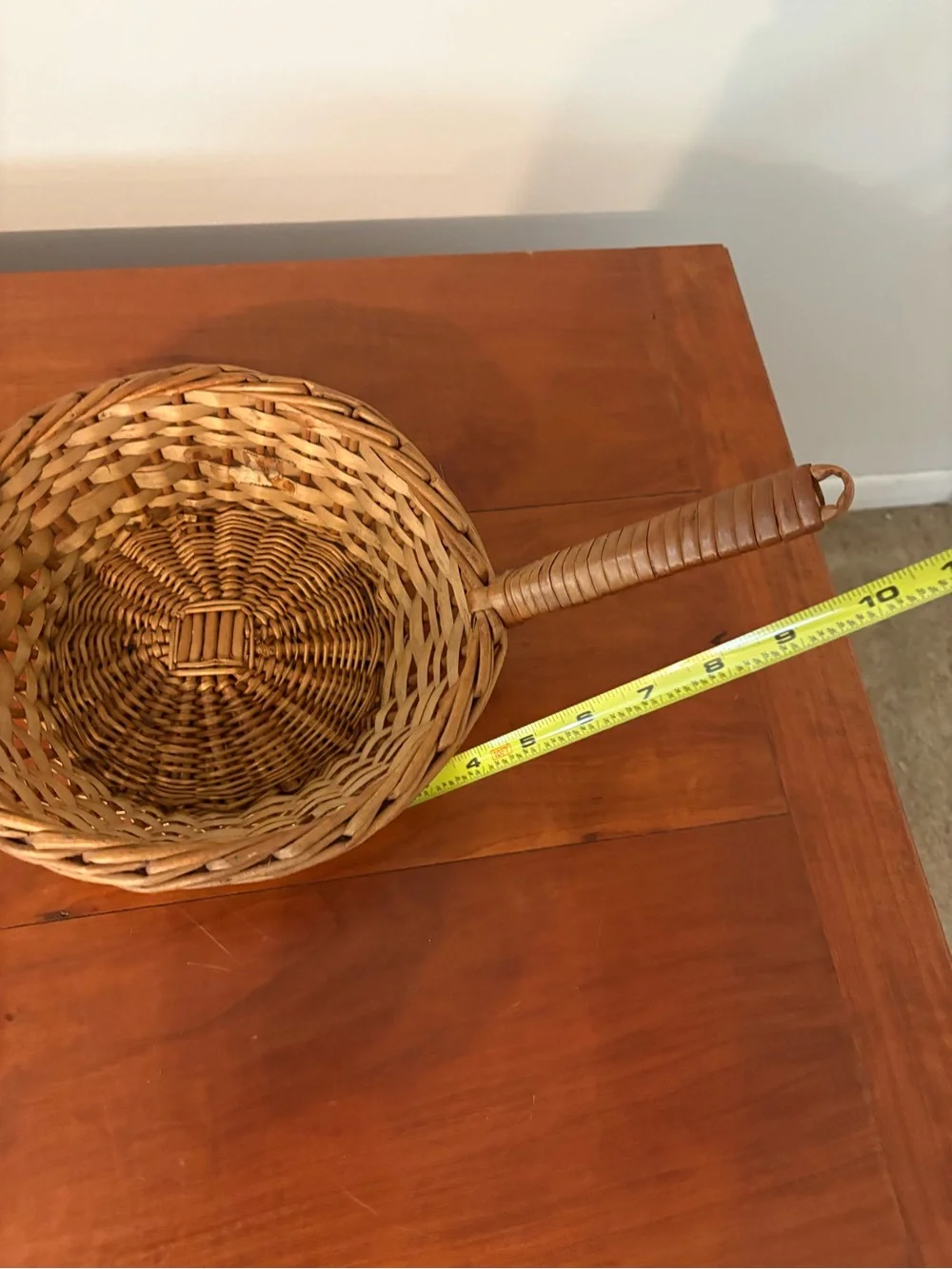 Vintage Wicker Scoop Basket Long Handle Hanging Farmhouse Decor